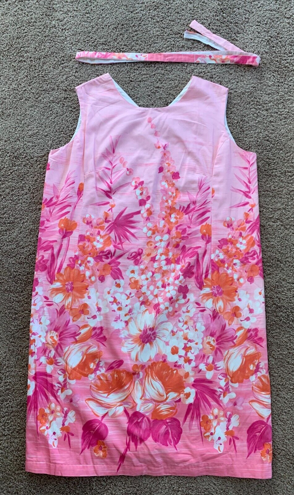 Vintage Womens Pink Floral Lined Sleeveless Shift W/Belt-40\