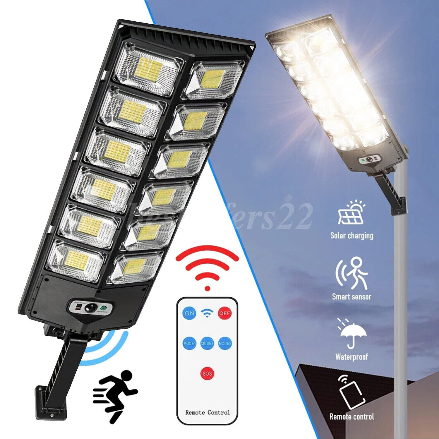 Commercial 1000000LM Outdoor Dusk to Dawn LED Solar Street Light Road Area Lamp