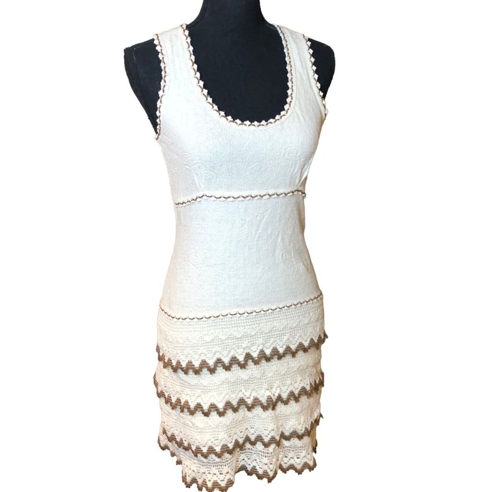 Vintage Peru Farella Peruvian Cotton Crochet Knit Summer Dress SZ M