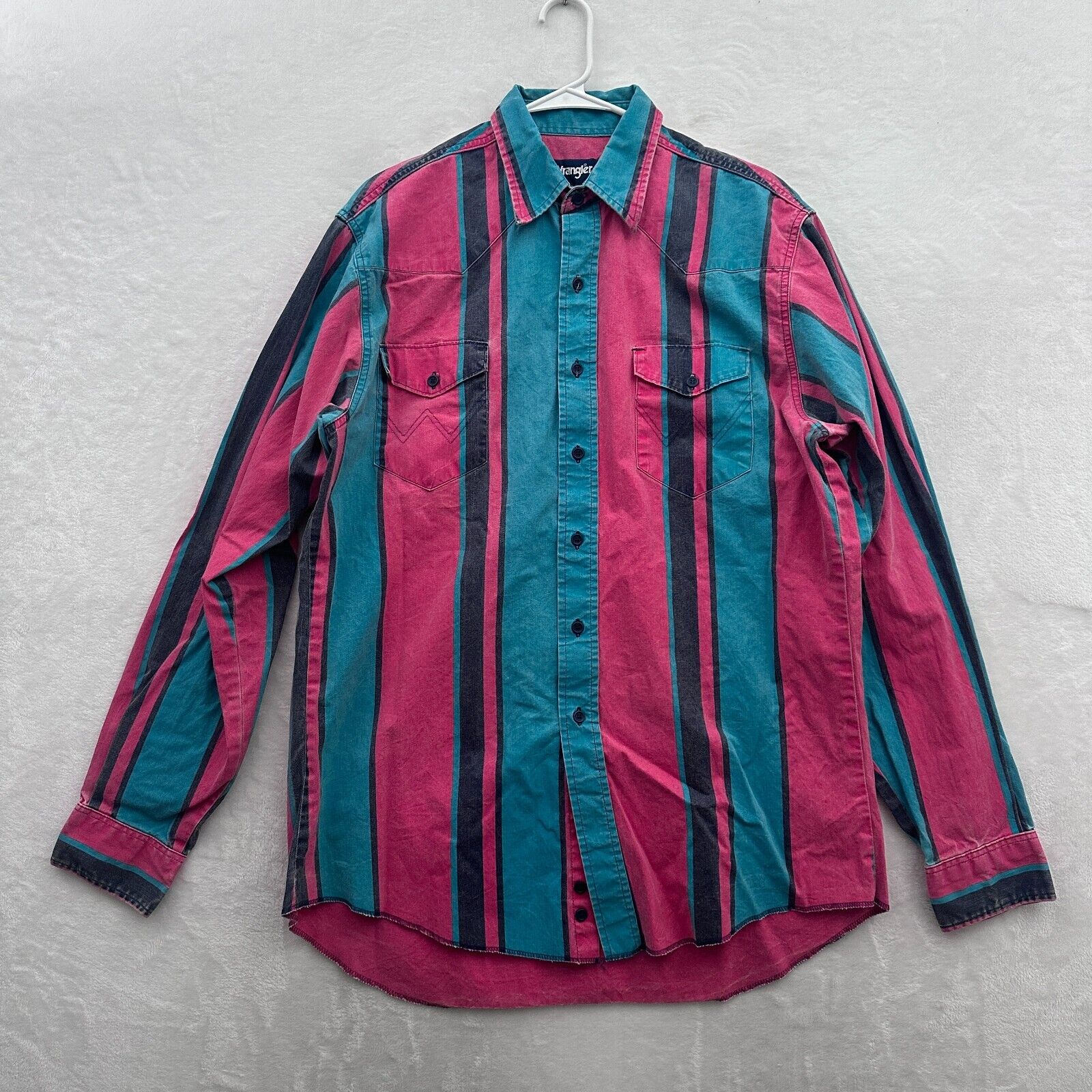 Vintage Wrangler Shirt Mens LT Tall 16.5/36 Western Brushpopper Striped Rodeo