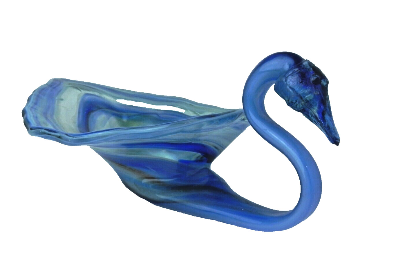 Vintage Hand Blown Swan Art Glass Cobalt Blue Swirl Centerpiece Bowl 11.5\