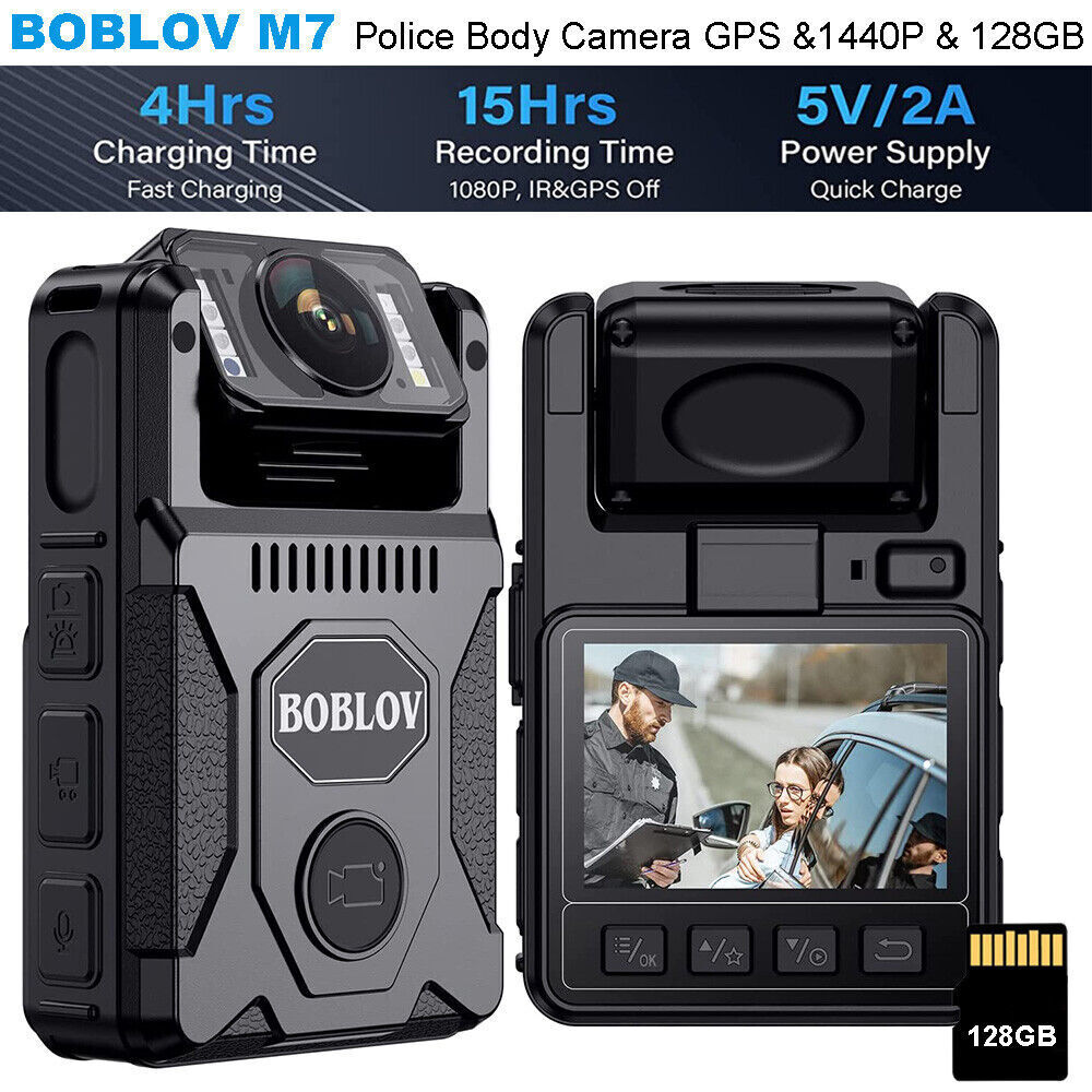 BOBLOV M7 Body Camera with Audio GPS 15Hours Recording Body Worn Camera 128GB