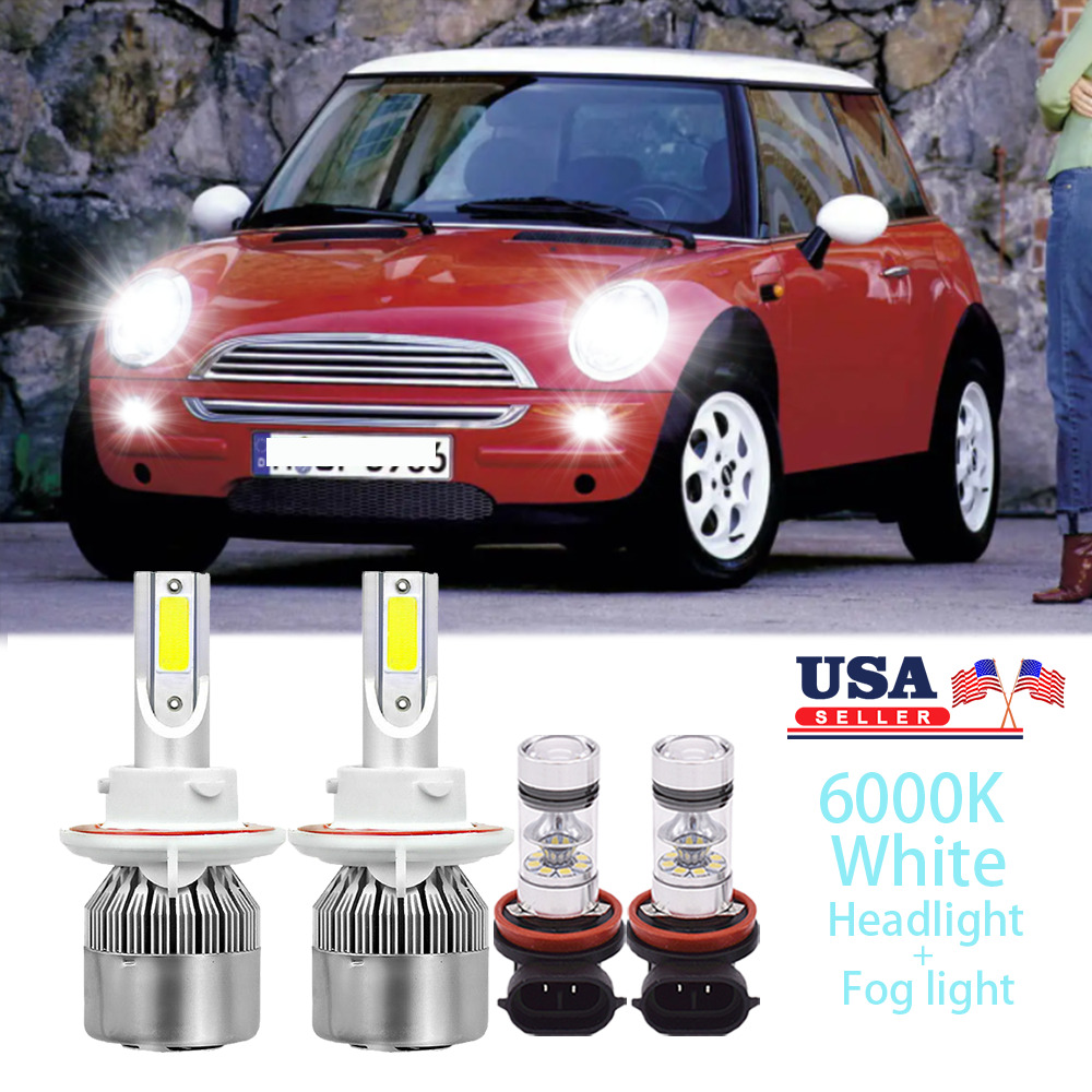 4x 6000K LED Headlight+Fog Light Combo Bulbs Kit For Mini Cooper 2009 2010-2017