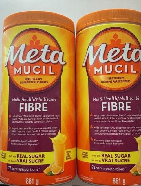 SALE 2-Pack MetaMucil, Multi-Health Fibre, Orange, Real Sugar, 144 Total TBS
