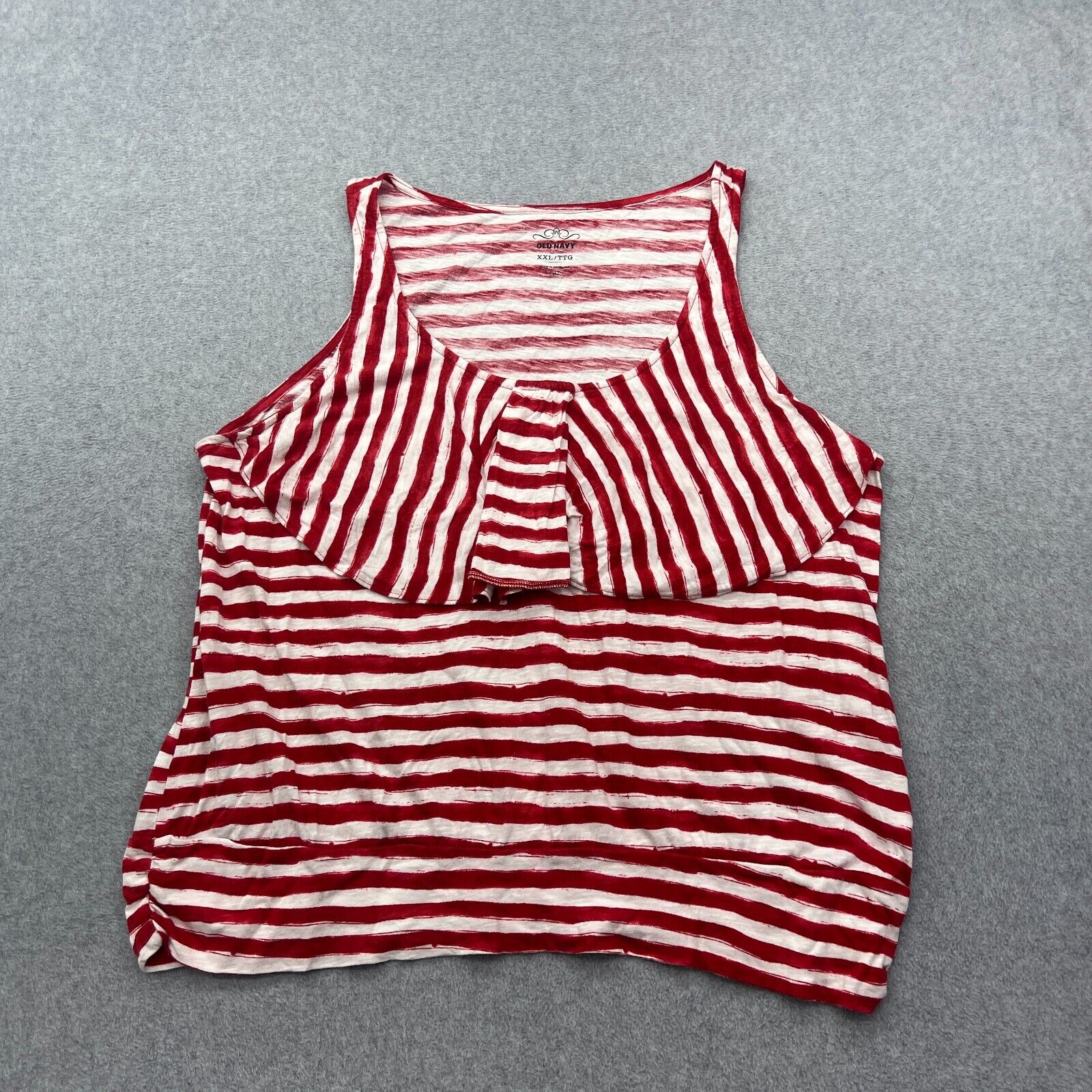 Old Navy Shirt Womens XXL Red White Striped Sleeveless Top Ruffle Stretch