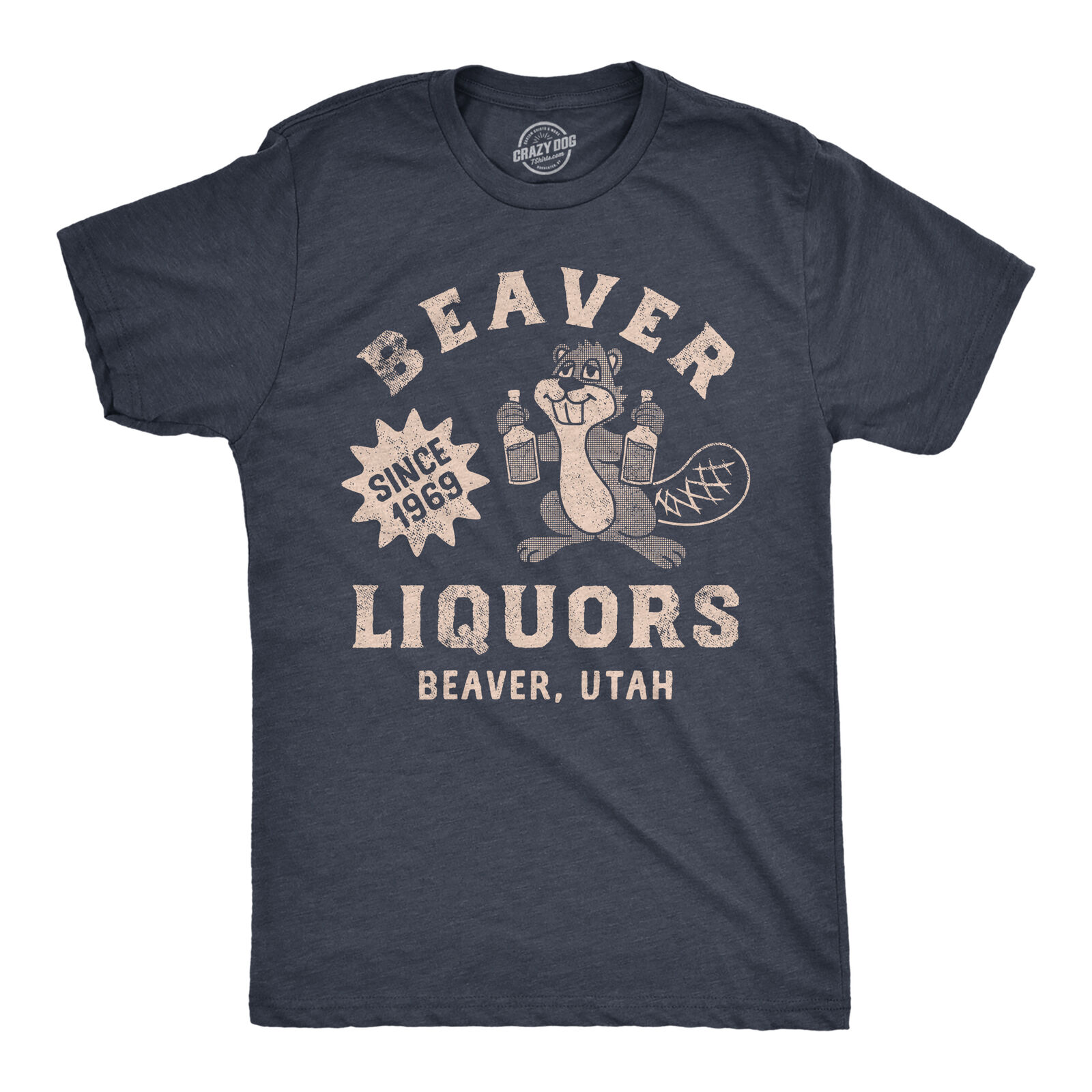 Mens Beaver Liquors T Shirt Funny Booze Bottle Drinking Joke Tee For Guys