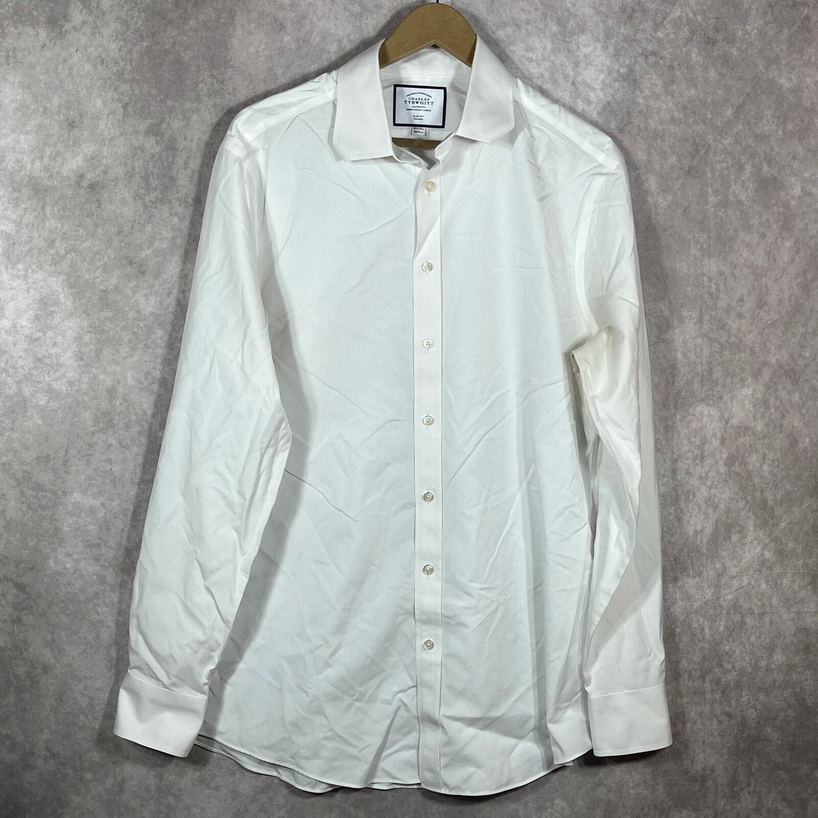 Charles Tyrwhitt Dress Shirt Mens 16.5 42White Non Iron Slim Fit Button Up 
