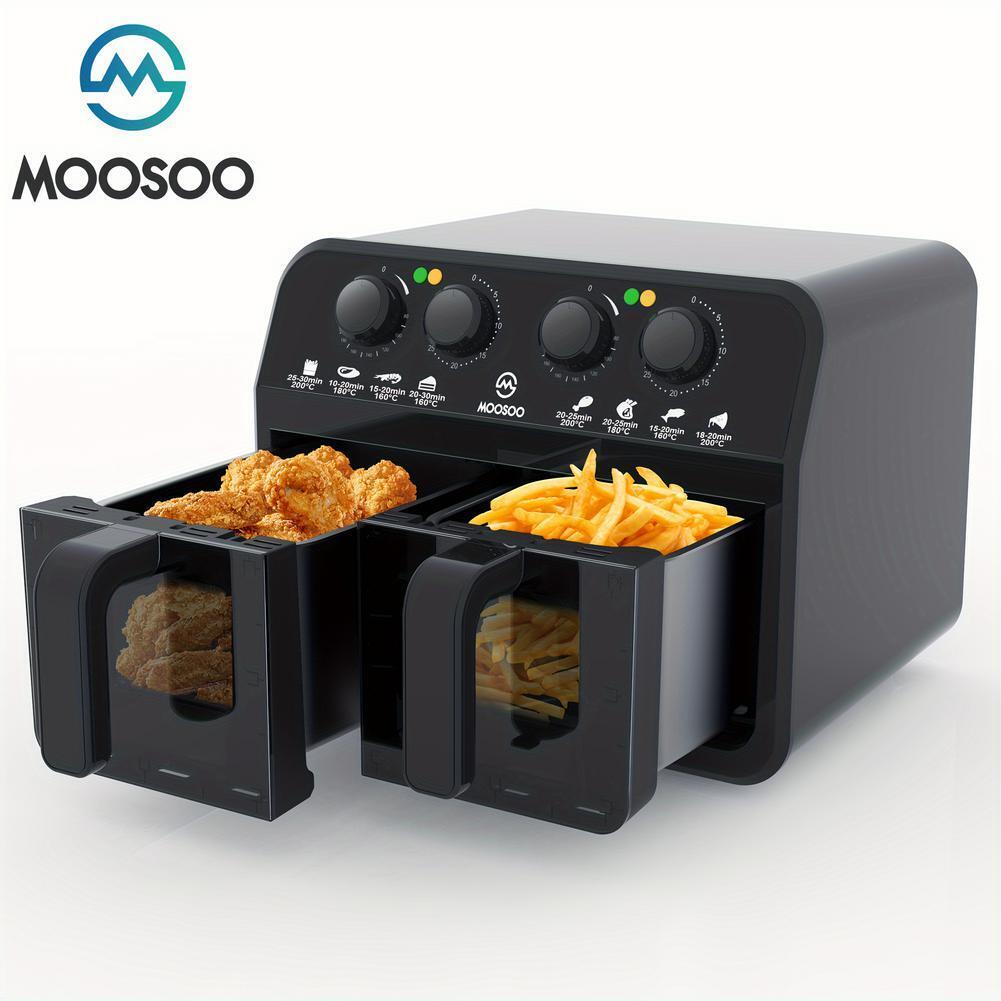 Dual Basket MOOSOO Air Fryer 6.4 Quart 8 in 1 Cooking Modes Independent Frying B
