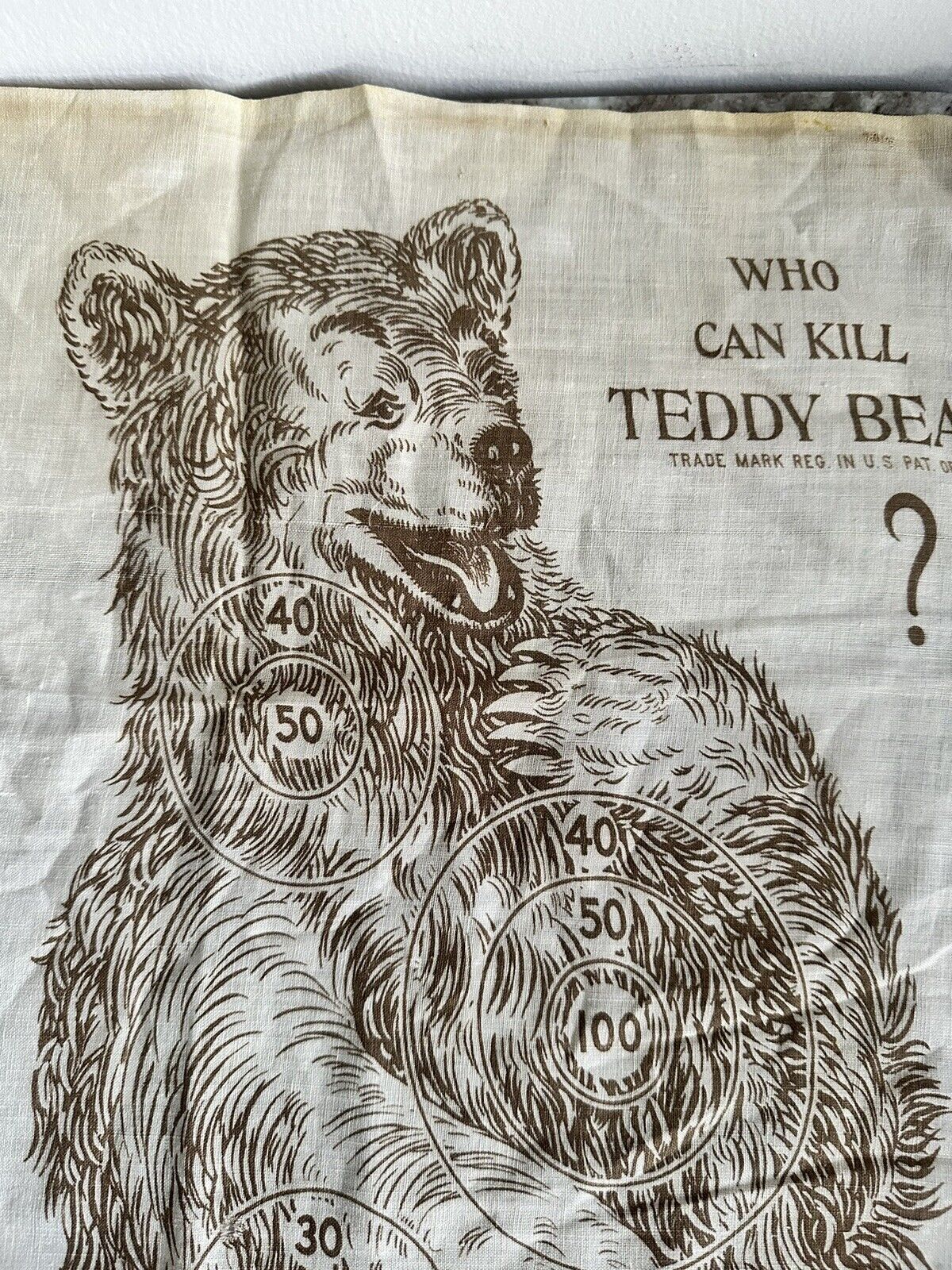 Antique 1906 Cloth Target for the Game of Teddy Bear \