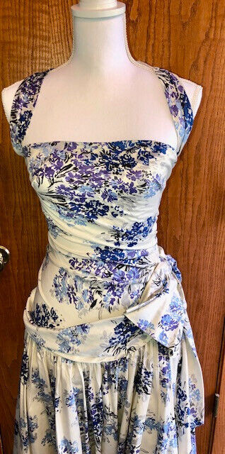 1950s Haute Couture Halter Dress Bombshell Floral Vintage Size S RARE Rockabilly