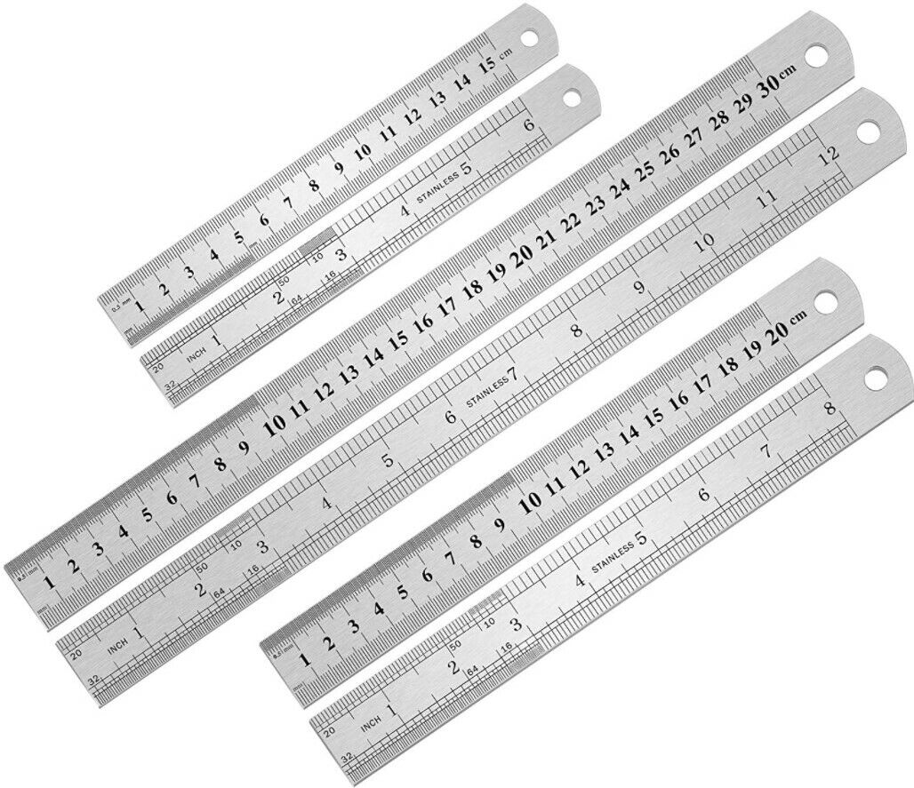 3Pcs Stainless Steel Ruler Set 6 8 12 Inch Metal Ruler with Inch and Metric New