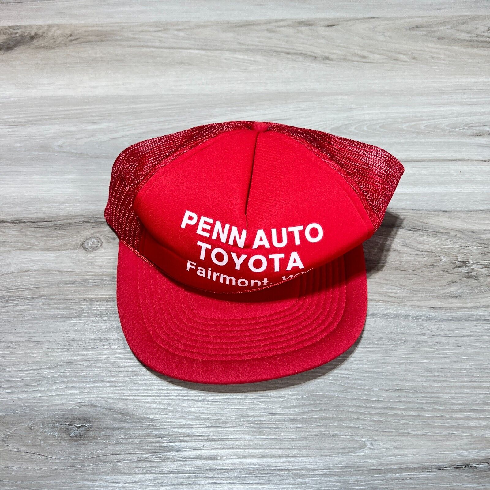 Vintage Penn Auto Toyota Dealership Trucker Hat Cap Mesh Back Red Snap Back EUC