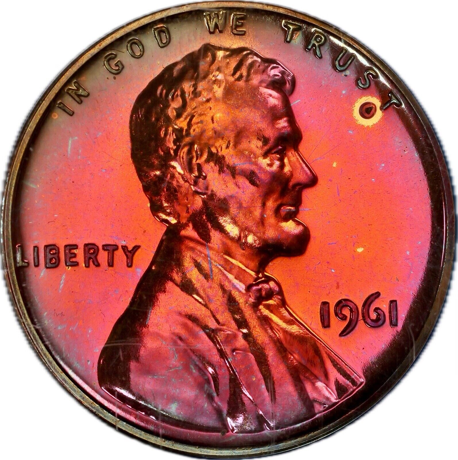 1961 Lincoln Memorial Cent NGC PF66 RB Deep Mirror Color Rainbow Toned
