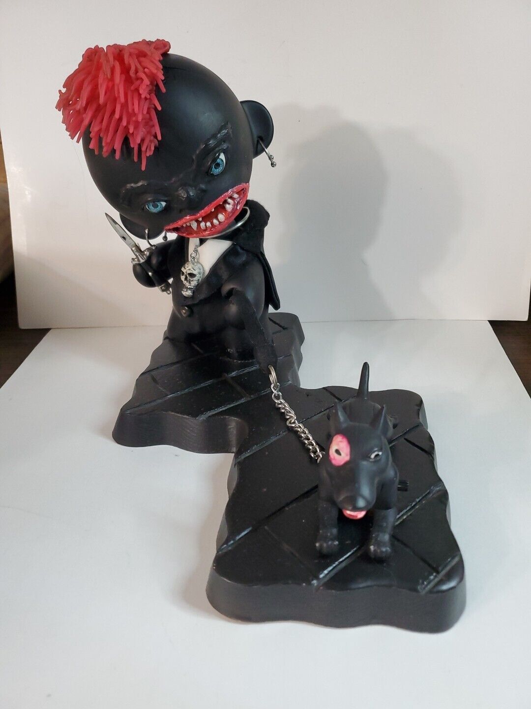 Demon Doll OOAK Handpainted Handmade Horror Goth Fiend Creepy Bobblehead Prop