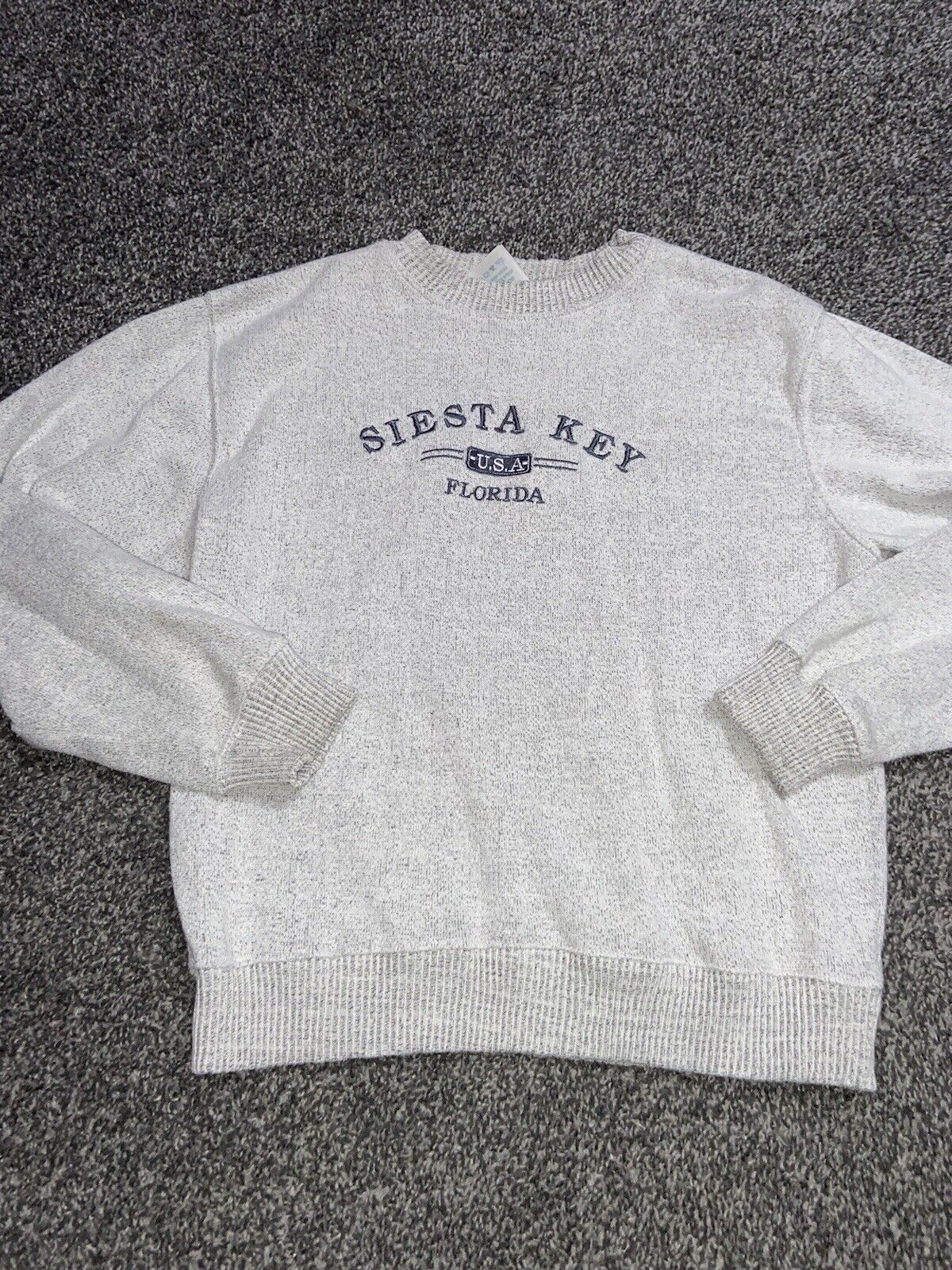 Vintage Siesta Key Florida USA Crewneck Grey Pullover Medium Embroidered