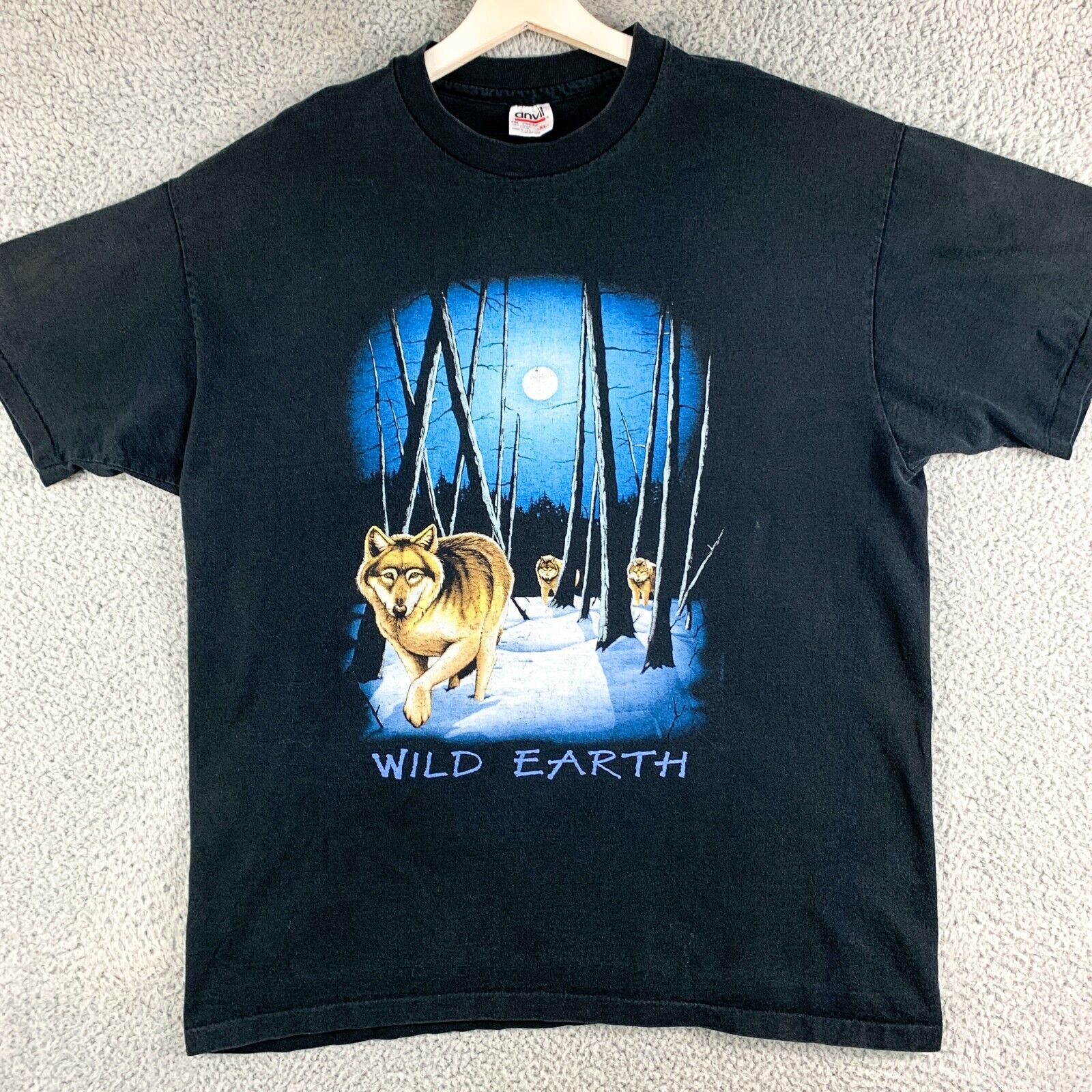 Vintage Wild Earth Wolves Graphic Tee Mens Extra Large Black Fade Single Stitch