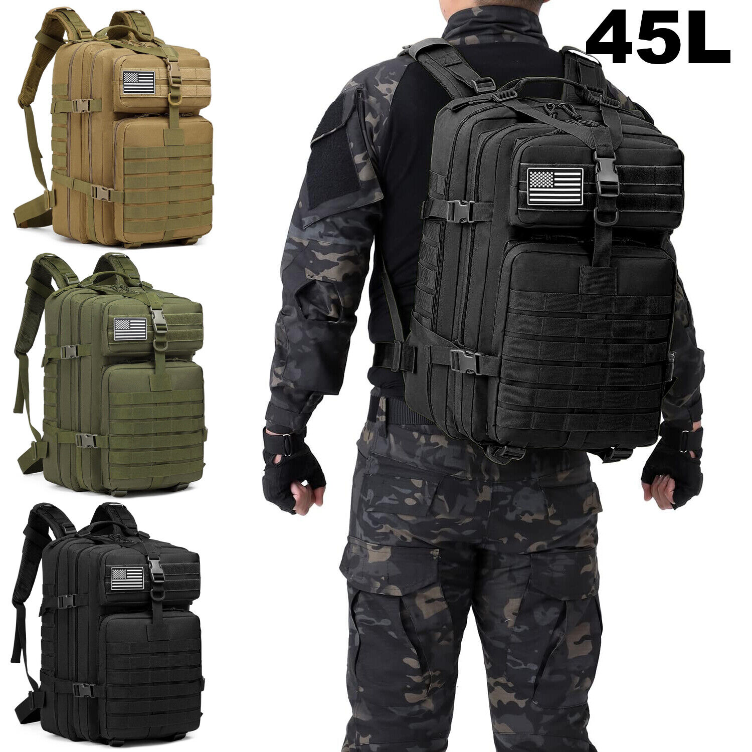 Military Tactical Backpack Bag Army Molle Bug Out Rucksack Travel Hiking Camping