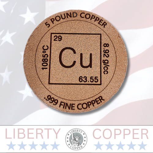 5 Pound Elemental Cu .999 Fine Copper Bullion Rod Coin 5 lb. Liberty Copper