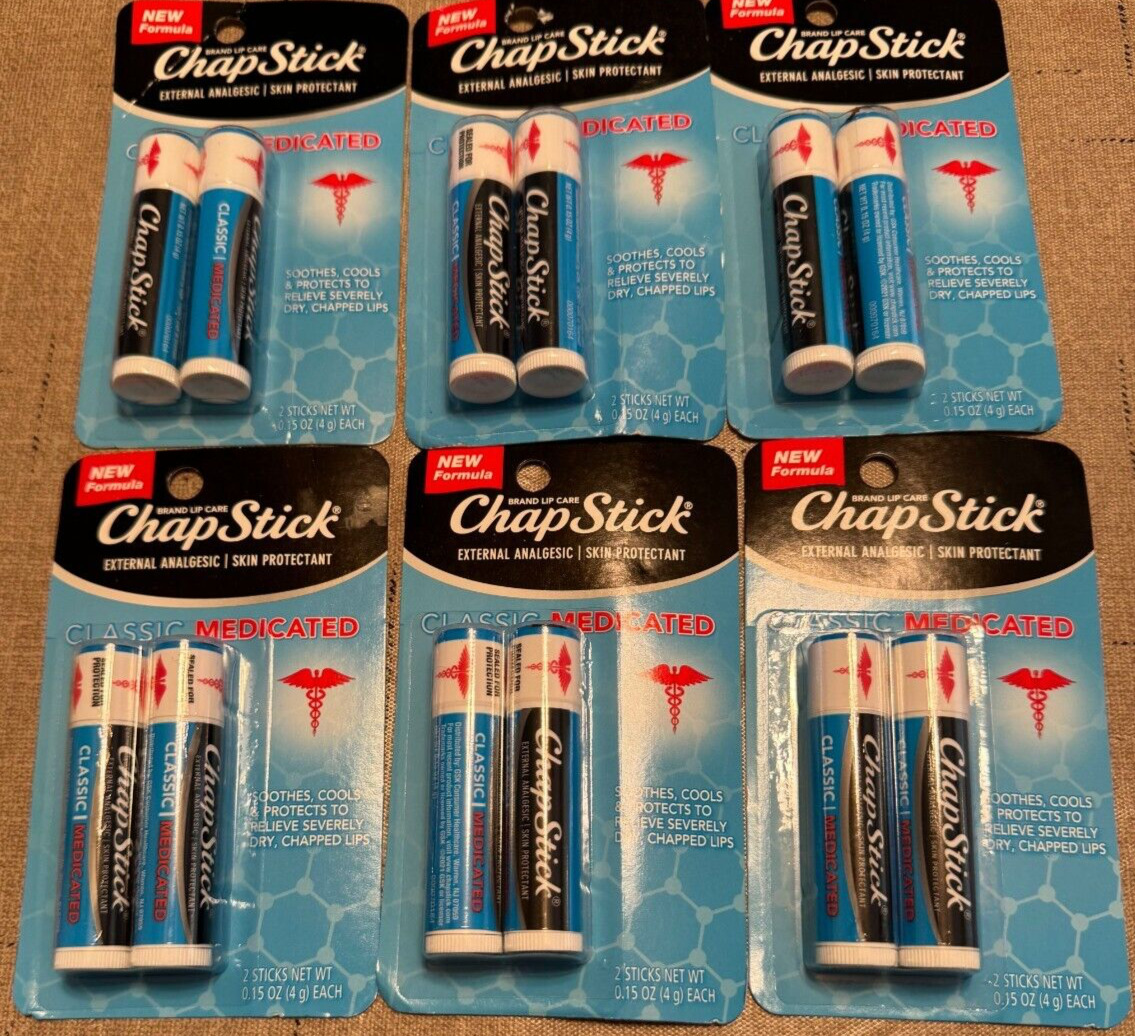 Lot of 6 packs  ChapStick Classic Medicated Lip Balm 4g 2-Sticks Each Exp. 02/25