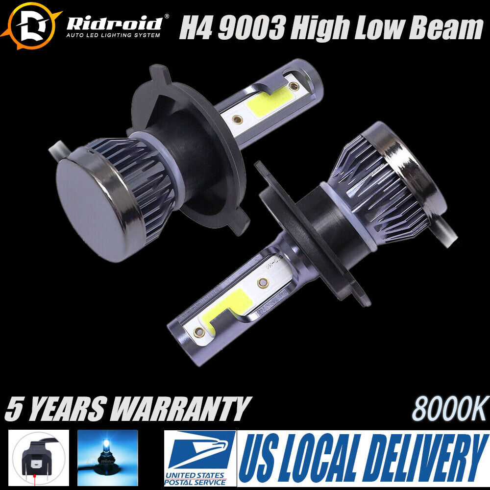 2pcs H4 9003  LED Headlights Bulbs Kit High and Low Beam Super Bright 8000K Blue