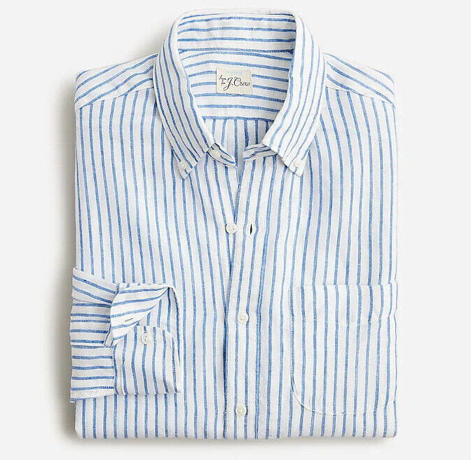 NWT $98 J Crew 100% Linen Baird McNutt Blue & White Striped Slim Fit Shirt
