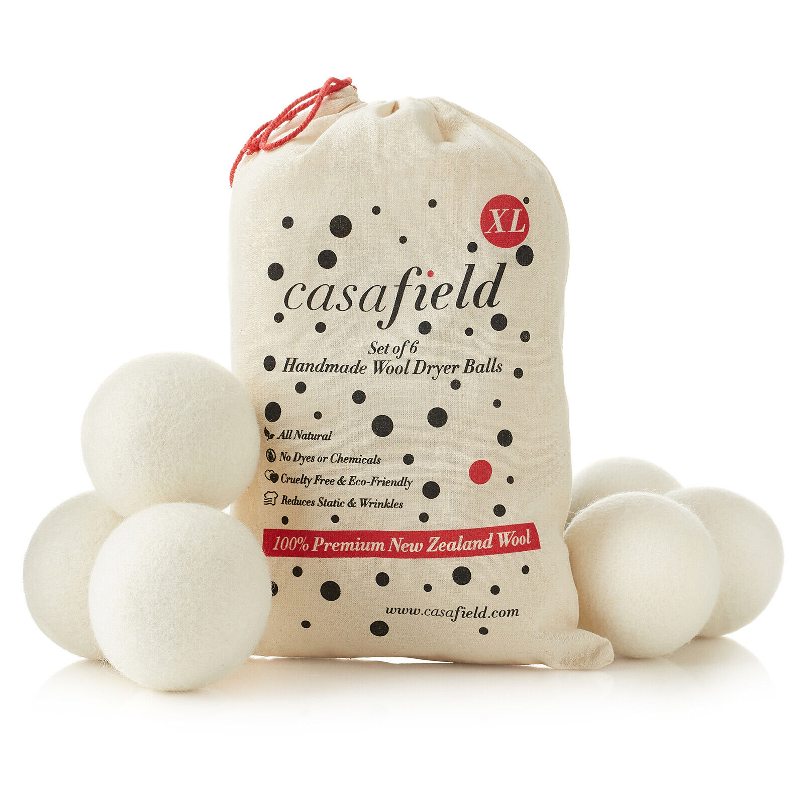 6 Wool Dryer Balls XL Organic New Zealand Wool Natural Laundry Fabric Softener