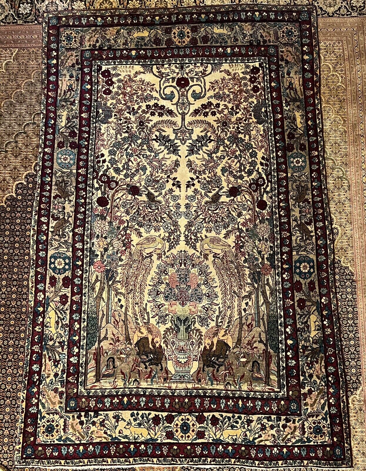 7 X5 STUNNING ONE OF THE KIND ANTIQUE HANDMADE PERSSIAN RUG CARPET ca 1890