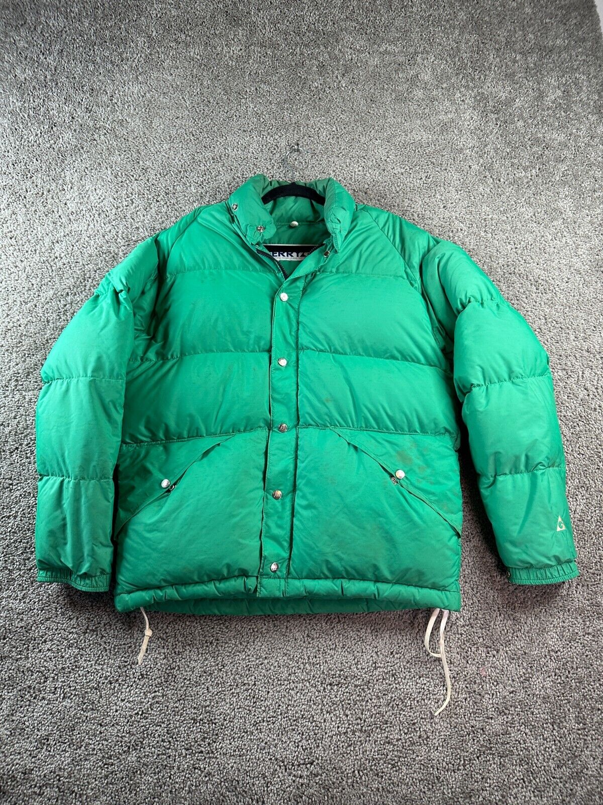 VINTAGE 70s GERRY Goose Down Jacket Mens Large Green USA Made Puffer Coat *