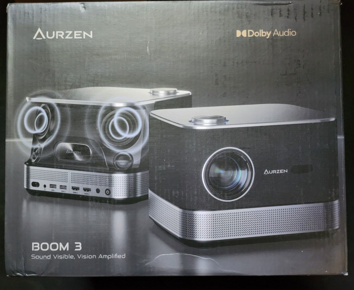 AURZEN BOOM 3 3D Do1by Smart Projector with WiFi and Bluetooth, 500 ANSI Native
