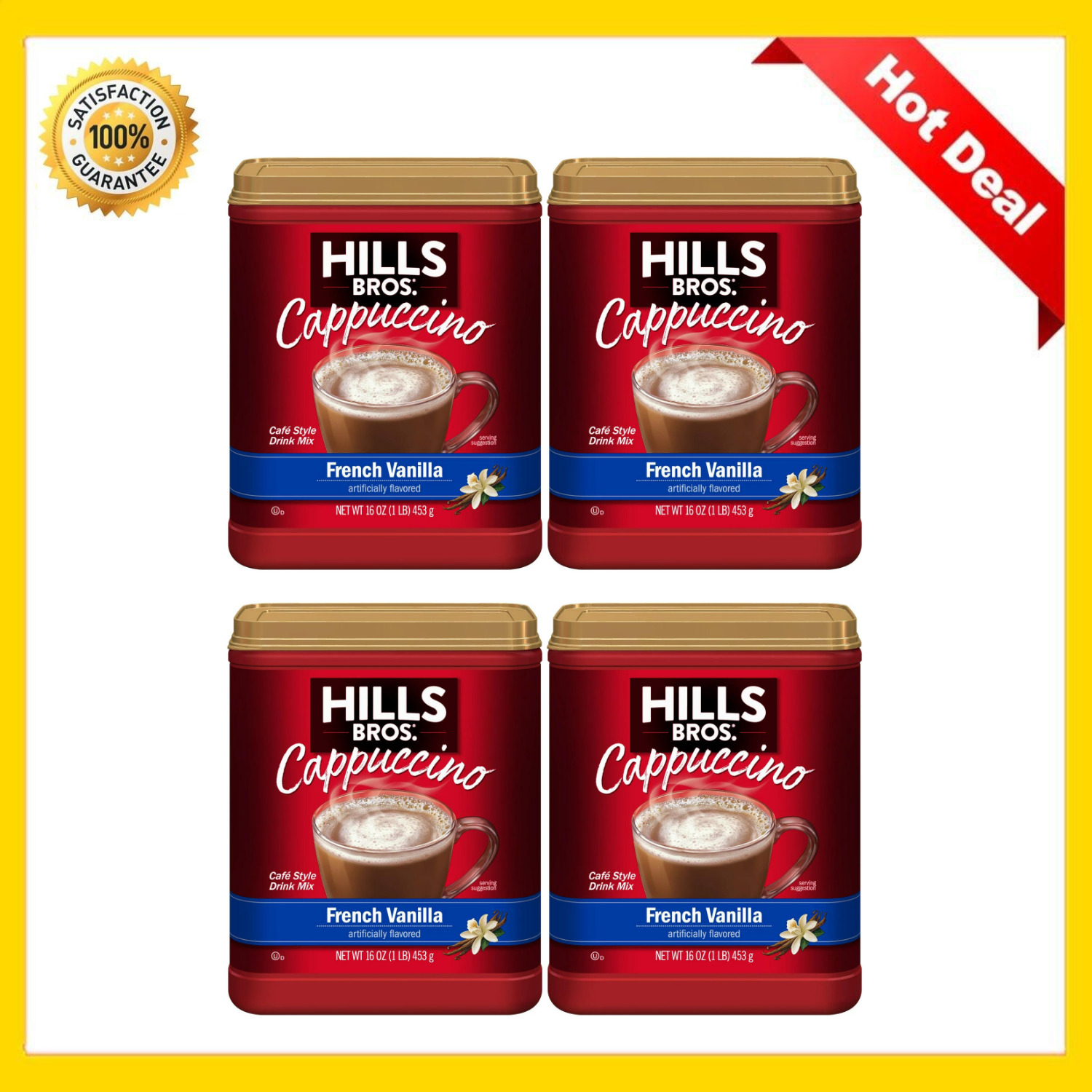 Hills Bros. Instant Cappuccino Mix, French Vanilla, 16 Ounce (Pack of 4)