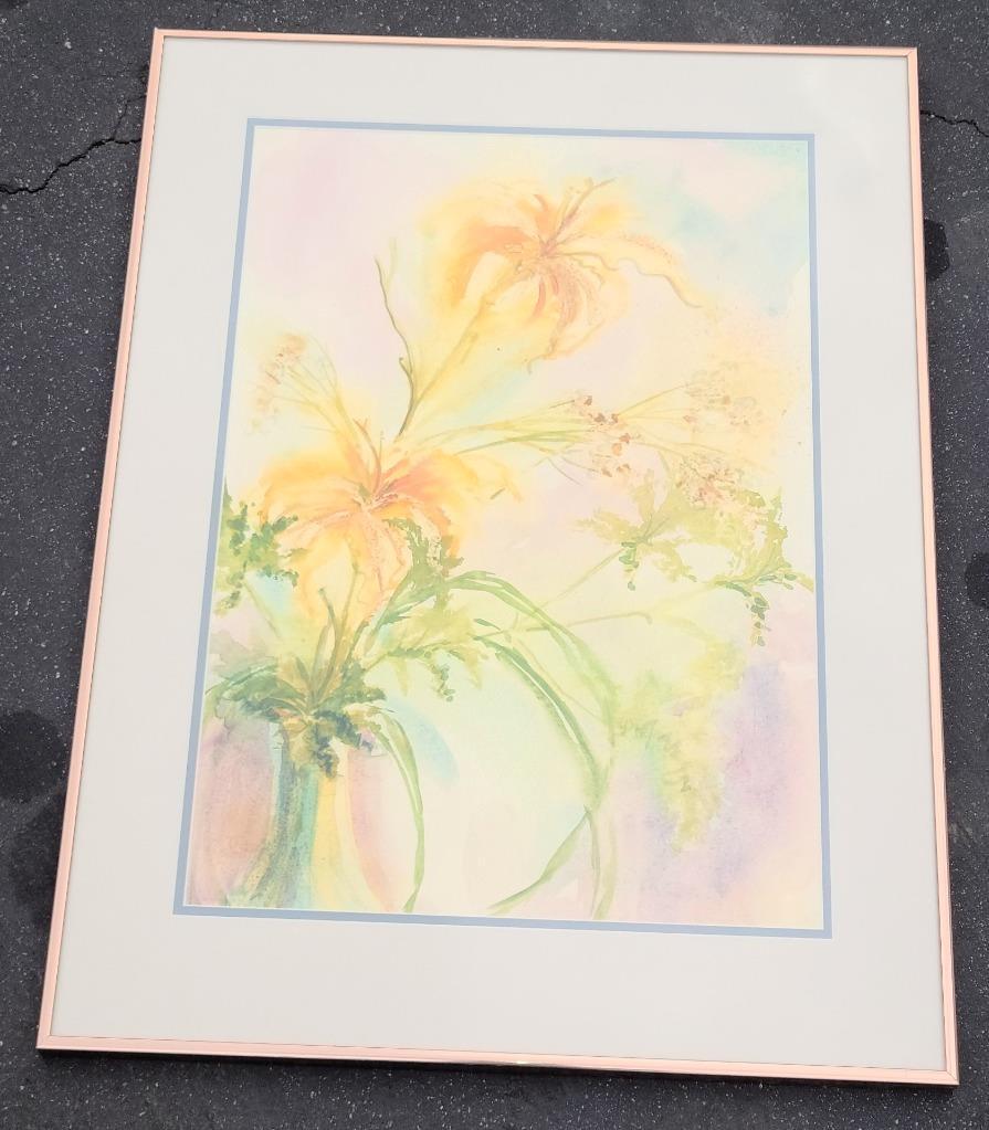 Nice Original Watercolor Print - Framed and Matted – VGC – C. Smith FLORAL PRINT