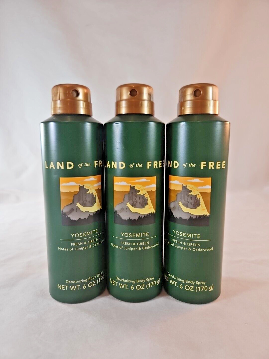 (Lot of 3) LAND of the FREE - YOSEMITE  Body Spray FRESH & GREEN 6 oz Each NEW