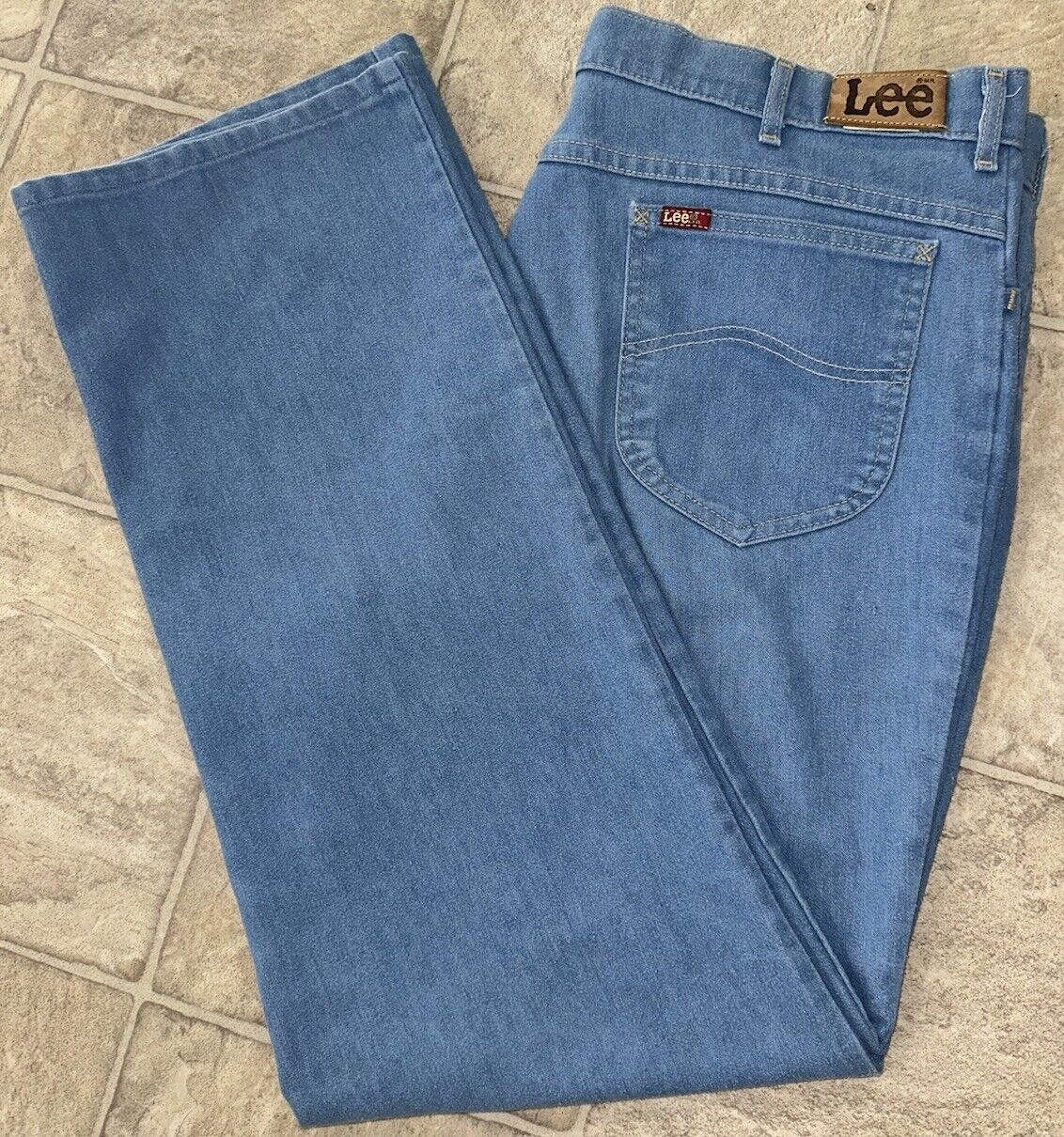 Vintage Lee Rider Jeans Pants Size 40x34 Union Made In USA Light Denim