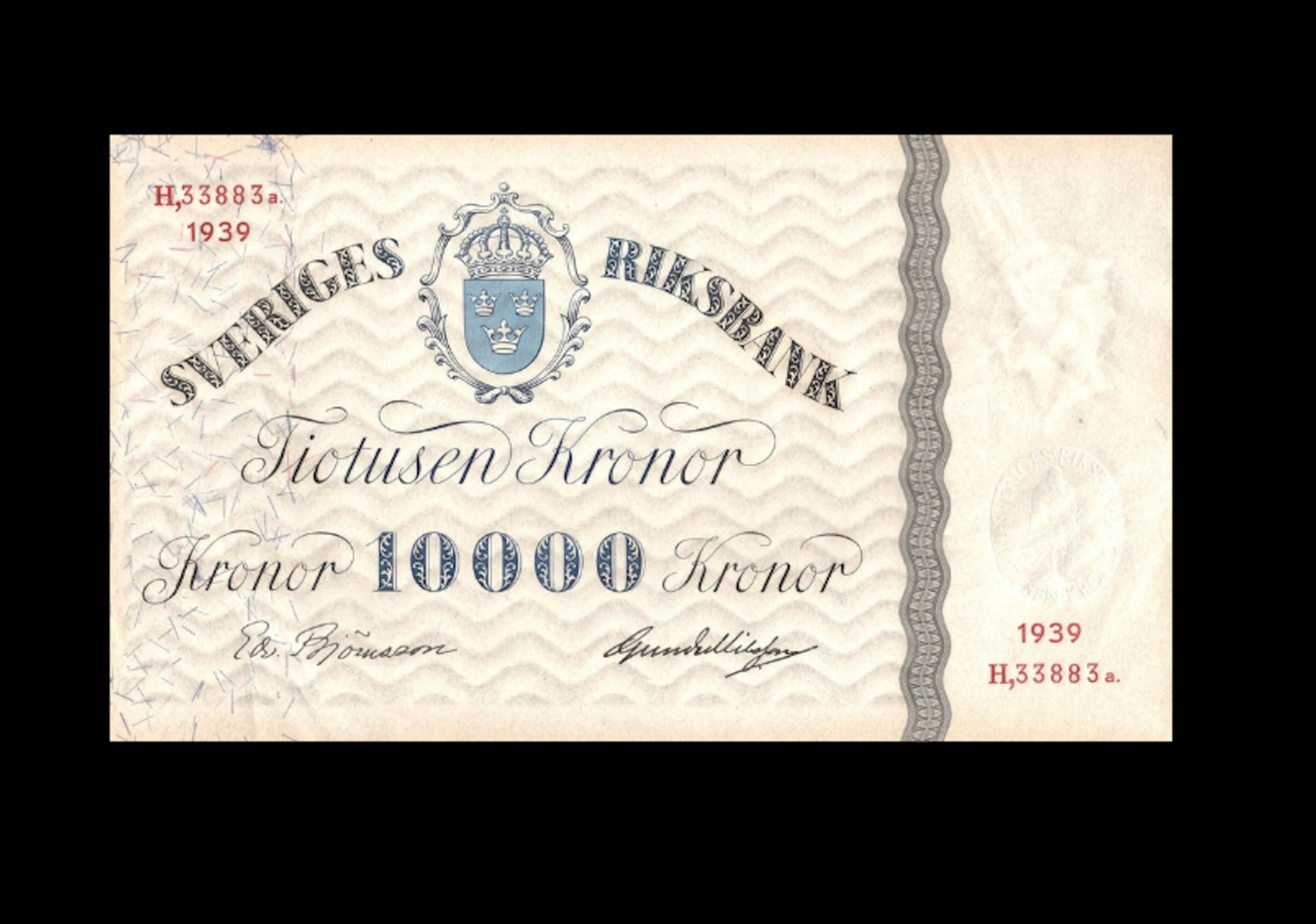 Reproduction Rare Sweden Sveriges 10000 Kroner 1939 Banknote Antique