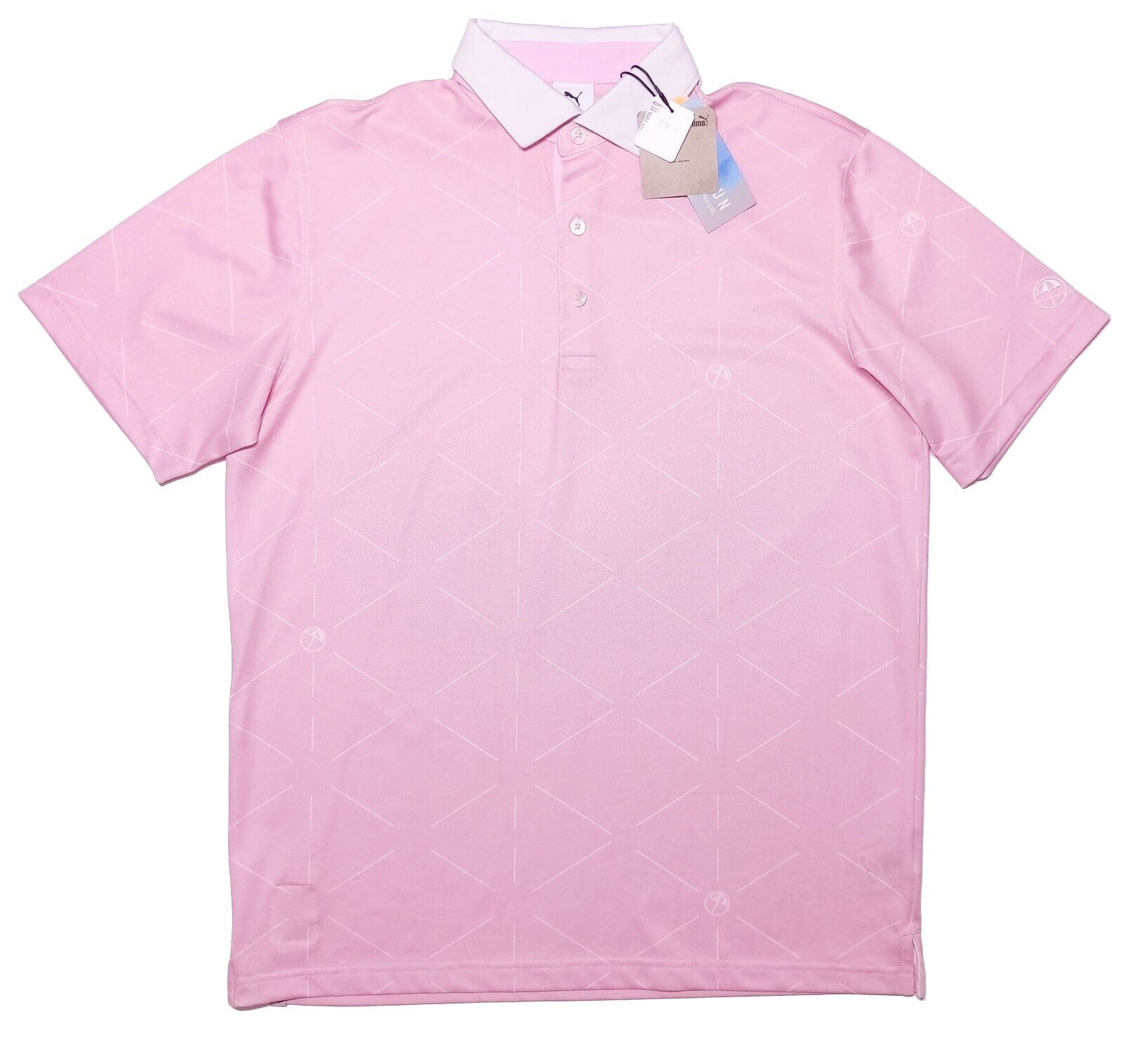 PUMA GOLF Arnold Palmer Performance Polo Shirt Pale Pink Lines Medium M ~ New