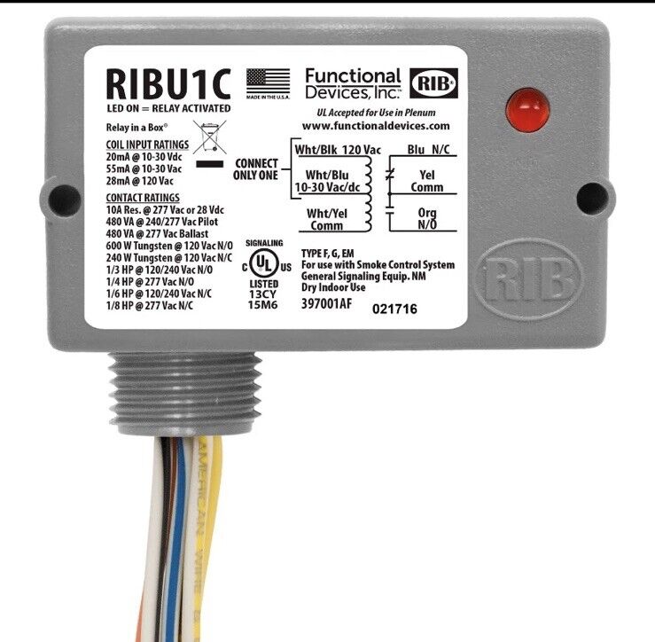 Functional Devices RIBU1C Enclosed Pilot SPDT Contacts Control Relay
