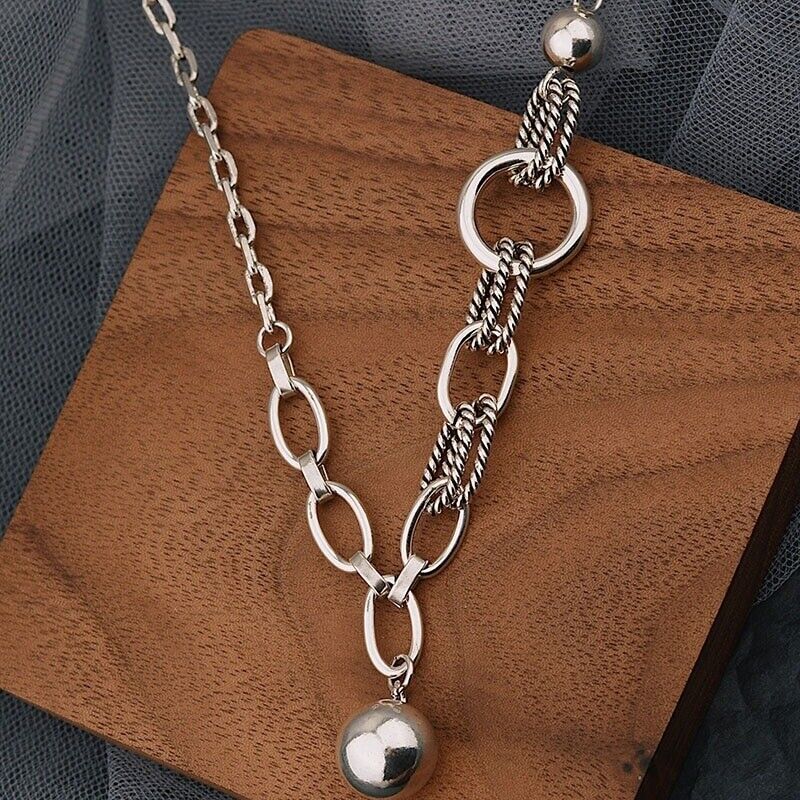 Vintage 925 Sterling Silver Elegant Unique Chain Trendy Round Pendant Necklace