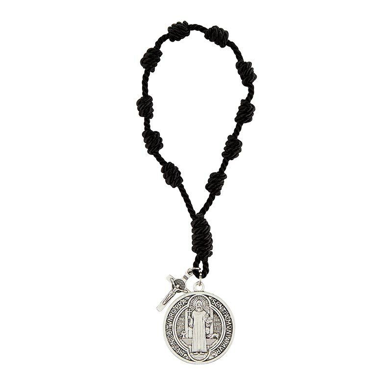 St. Benedict Knotted Cord Pocket Rosary w/ St. Benedict\'s Medal Crucifix & Card