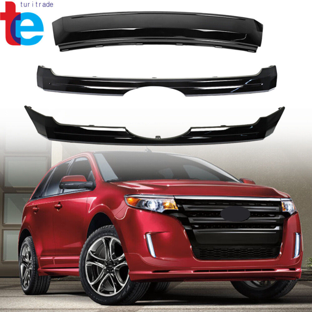 Glossy Black Front Upper & Center & Lower Grille Fit For 2011-2014 Ford Edge