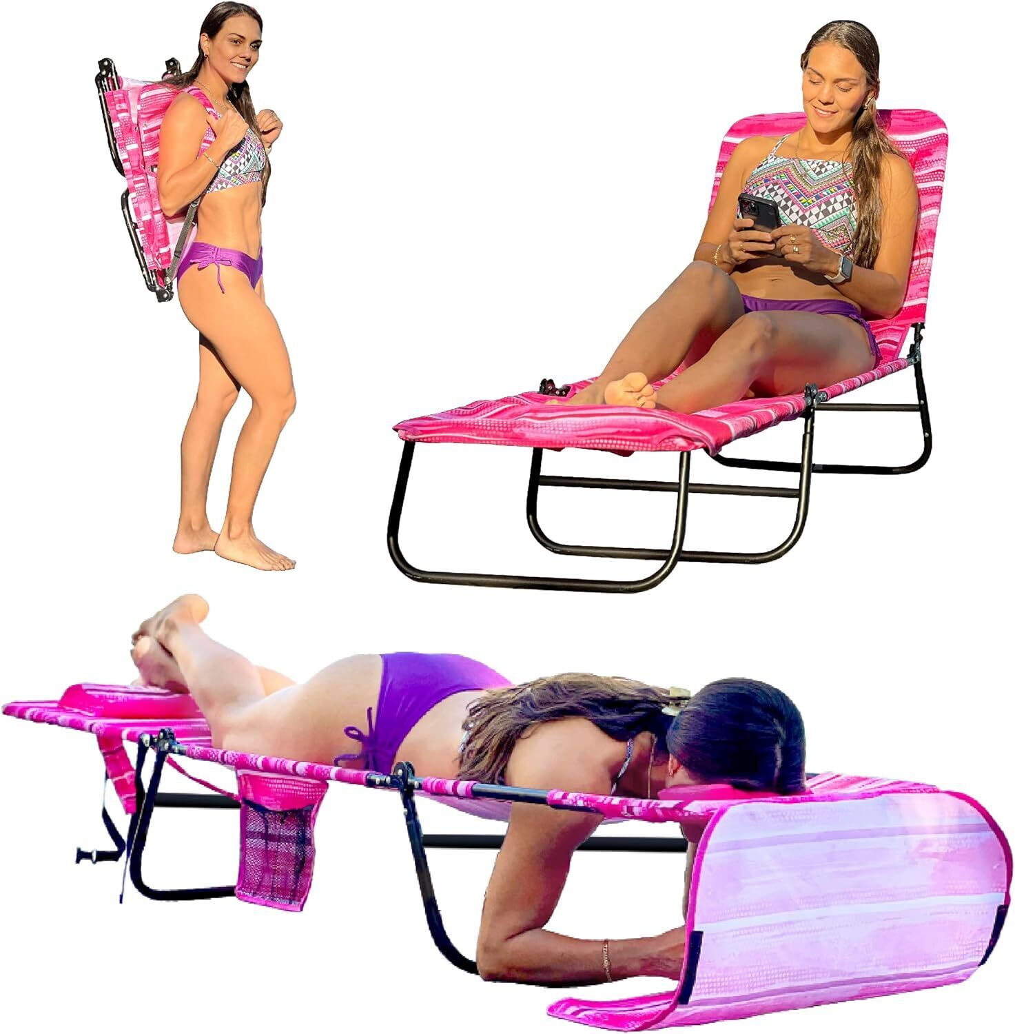 Face Down Tanning Beach Chair Lounger with Face & Arm Holes-Polyester Material