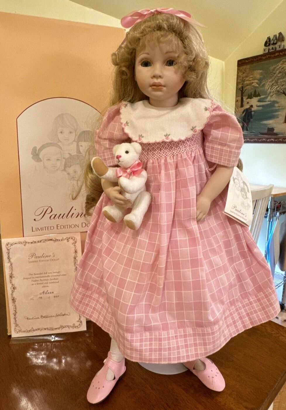 Bisque Artist Doll Pauline’s Limited Edition Dolls “AILEEN W/Bear # 173/950.