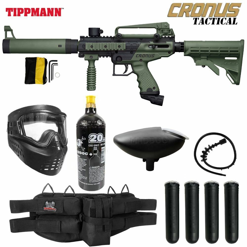 Maddog Tippmann Cronus Tactical Silver CO2 Paintball Gun Starter Package Olive
