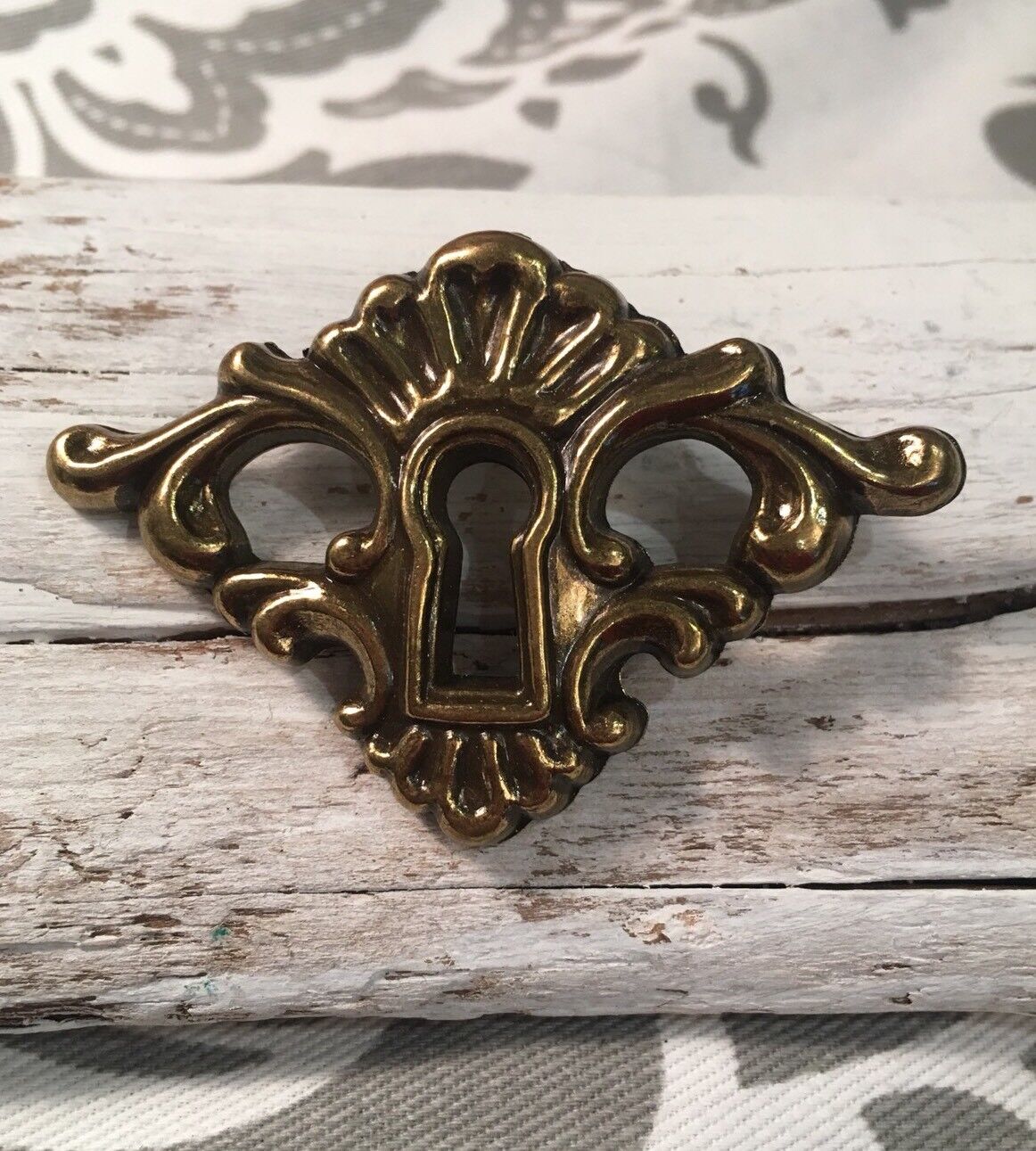 Salvaged Vintage Brass Drawer Pull Cabinet Handle Brass Skeleton Key Hole 383