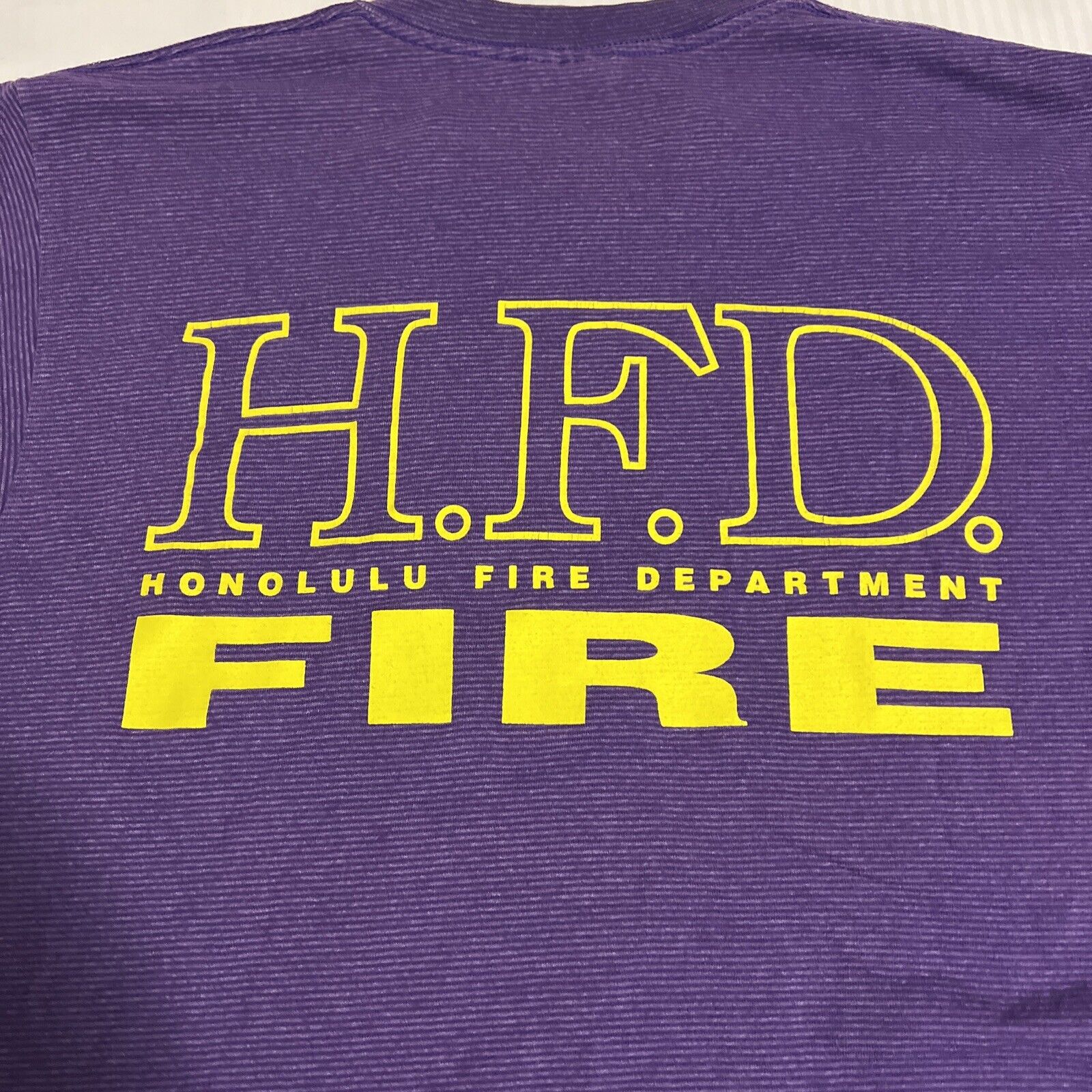 Vintage Honolulu Fire Dept HFD Shirt Purple Single Stitched Striped Adult Large