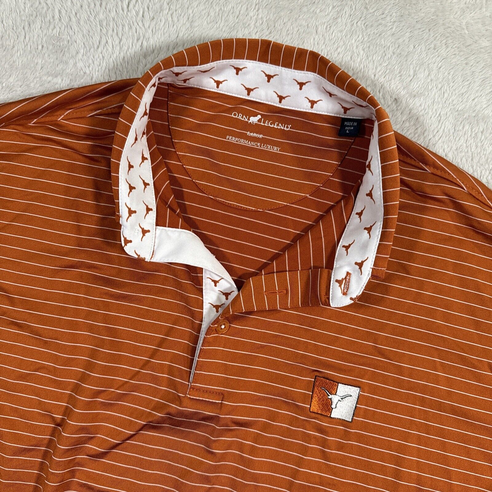 Horn Legend Mens Large Luxury Texas Longhorns  Burnt Orange Polo Shirt Casual