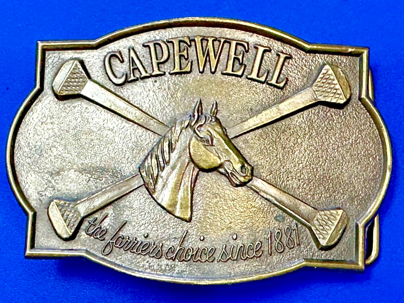 Capewell Horse Shoe Nail Co The Farmers Choice since 1881 Vintage Belt Buckle