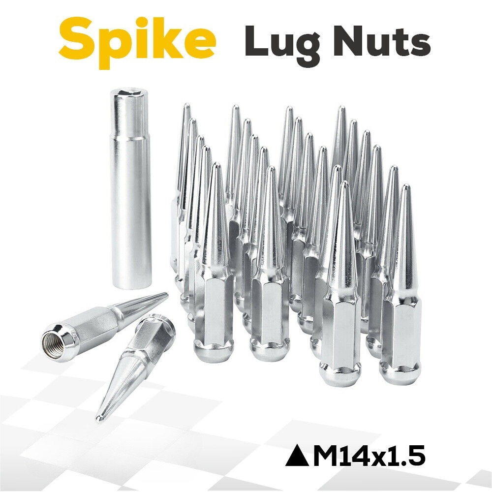 24 PCS 14x1.5 Spike Lug Nuts Chrome For Chevy Silverado Tahoe 4.4\
