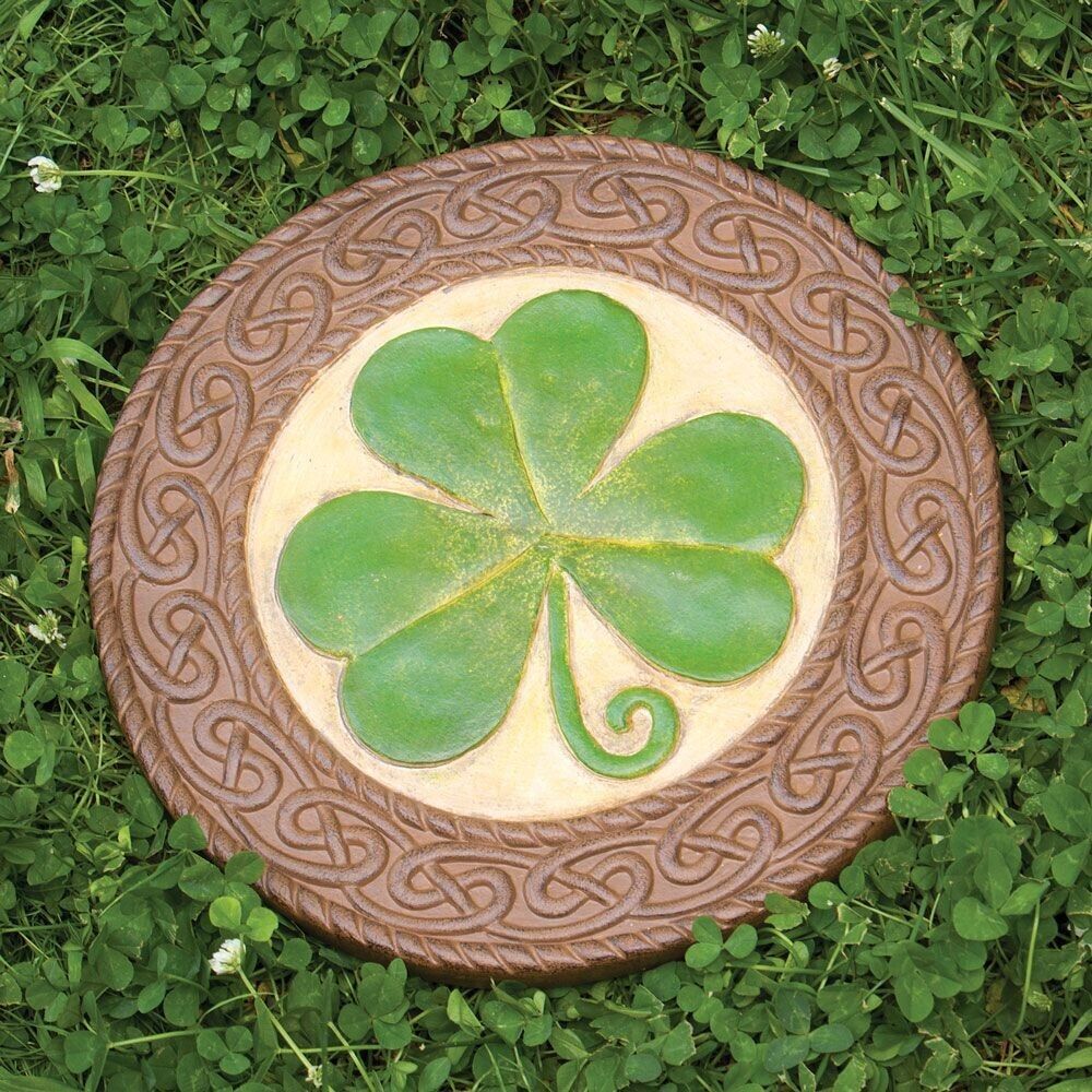 Beautiful Irish Clover Shamrock w/ Celtic Knotted Border Garden Stepping Stone