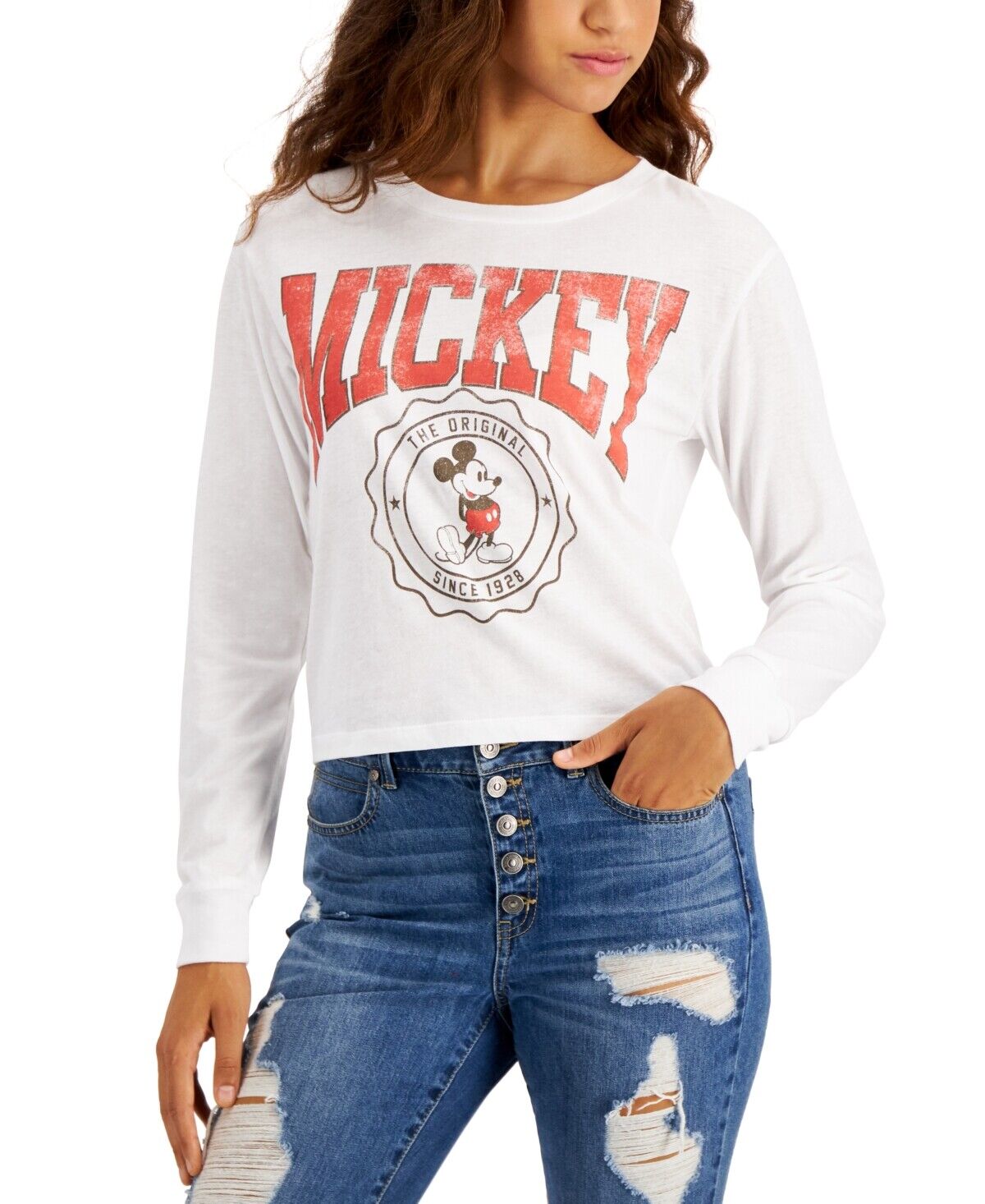 MSRP $29 Disney Juniors\' Mickey Varsity T-Shirt White Size Large