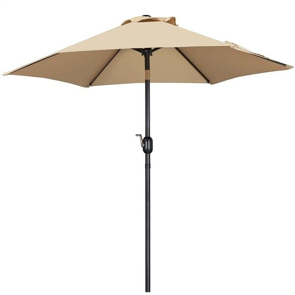 7.5/9/10/11FT Patio Market Umbrella with 6/8 Ribs Push Button Tilt and Crank